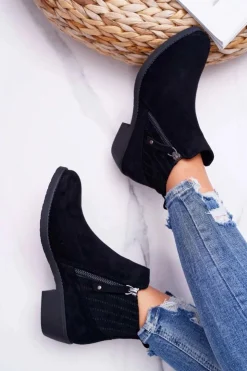 Buty Sergio Leone Botki Zimowe Damskie|Botki Zamszowe*Botki Damskie Sergio Leone Czarne BT500 Jeronte