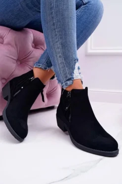 Buty Sergio Leone Botki Zimowe Damskie|Botki Zamszowe*Botki Damskie Sergio Leone Czarne BT500 Jeronte