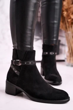 Buty Sergio Leone Botki Damskie Sergio Leone Zamszowe Czarne BT615