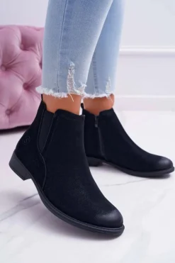 Damskie Buty Sergio Leone Botki Damskie Sergio Leone Sztyblety Eko Nubuk Czarne Vuko