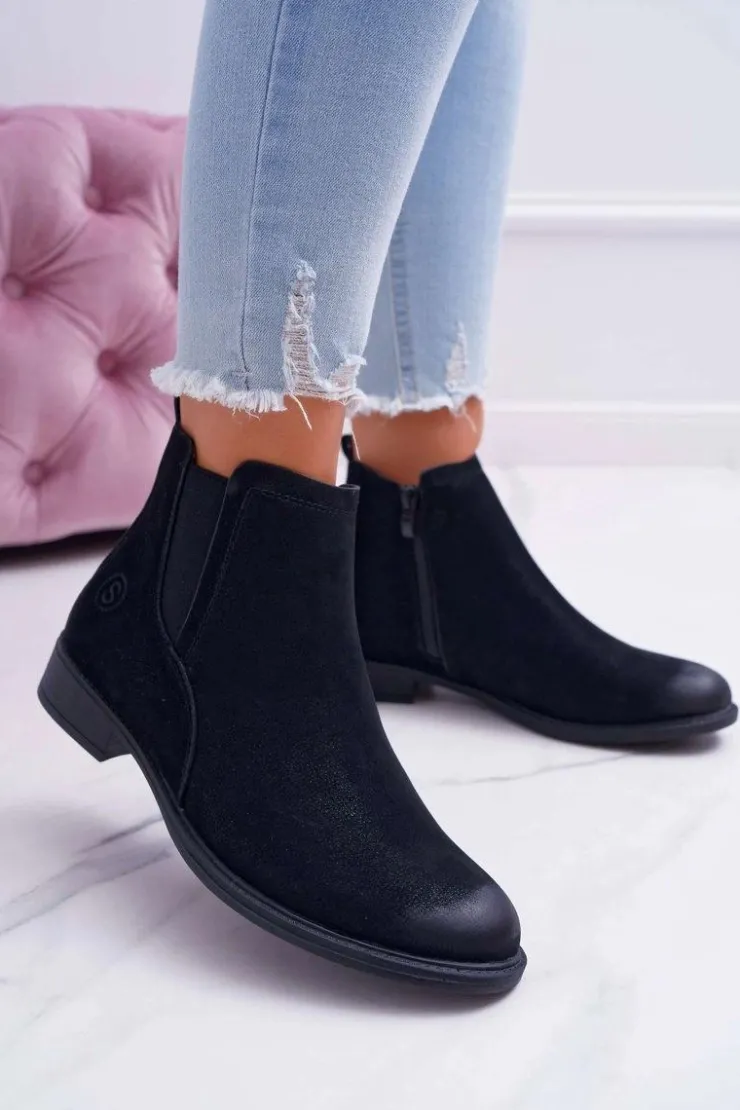 Damskie Buty Sergio Leone Botki Damskie Sergio Leone Sztyblety Eko Nubuk Czarne Vuko