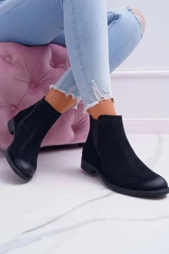 Damskie Buty Sergio Leone Botki Damskie Sergio Leone Sztyblety Eko Nubuk Czarne Vuko