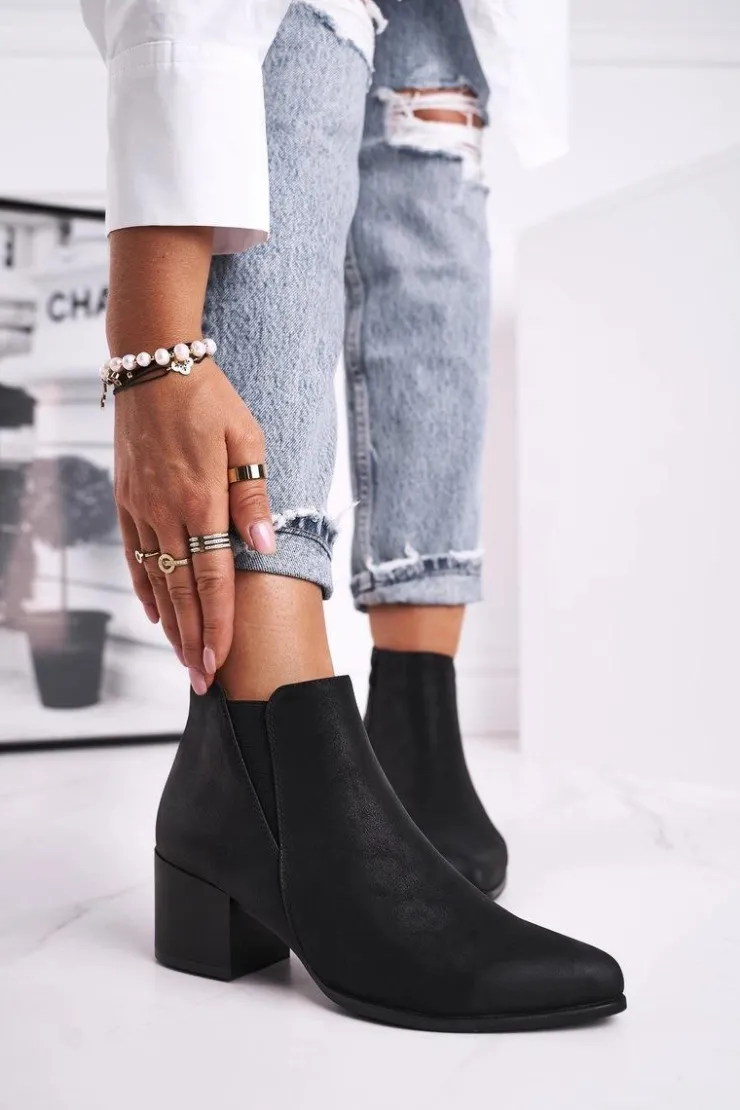 Buty Sergio Leone Botki Na Słupku|Czarne Botki*Botki Damskie Sergio Leone Sztyblety Eko Nubuk Czarne BT621