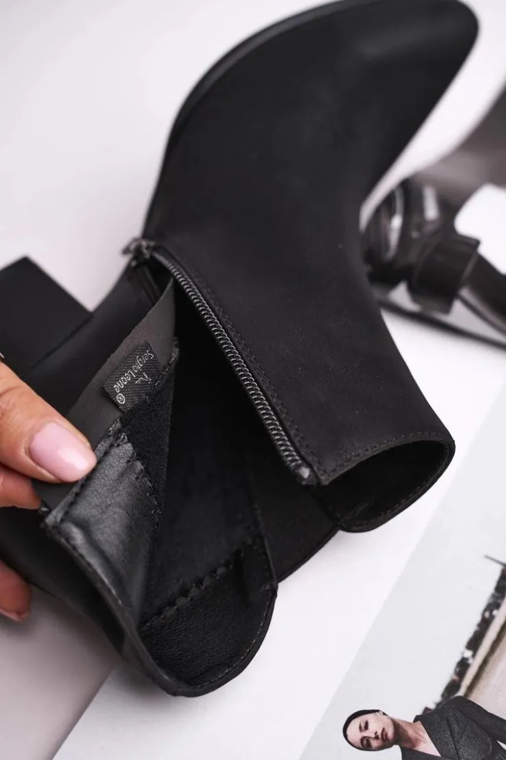 Buty Sergio Leone Botki Na Słupku|Czarne Botki*Botki Damskie Sergio Leone Sztyblety Eko Nubuk Czarne BT621