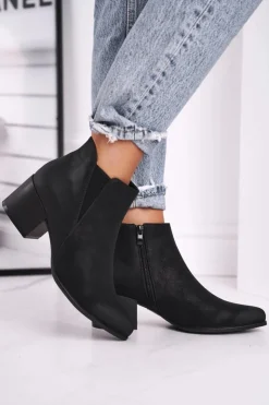 Buty Sergio Leone Botki Na Słupku|Czarne Botki*Botki Damskie Sergio Leone Sztyblety Eko Nubuk Czarne BT621