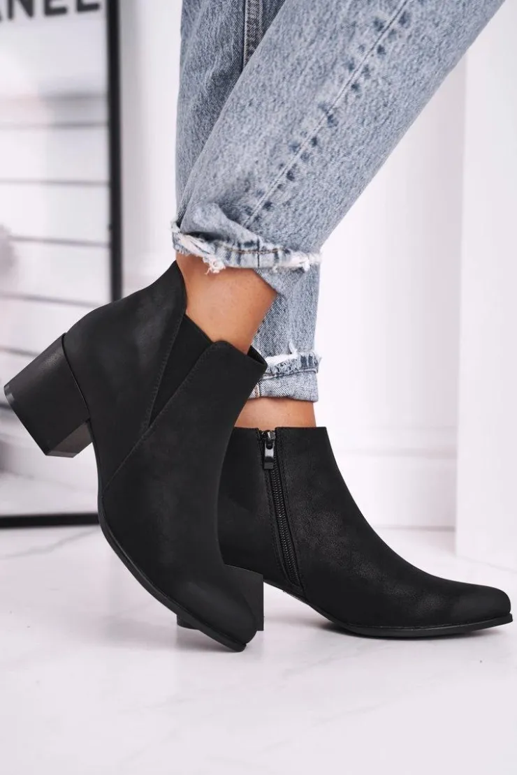 Buty Sergio Leone Botki Na Słupku|Czarne Botki*Botki Damskie Sergio Leone Sztyblety Eko Nubuk Czarne BT621