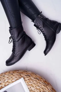 Damskie Boto Botki Damskie Skóra Licowa Nicole 2315 Czarne The Island