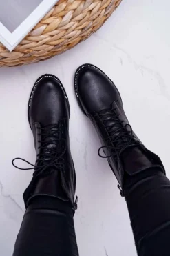 Damskie Boto Botki Damskie Skóra Licowa Nicole 2315 Czarne The Island