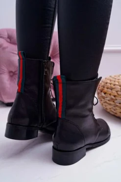 Damskie Boto Botki Damskie Skóra Licowa Nicole 2315 Czarne The Island