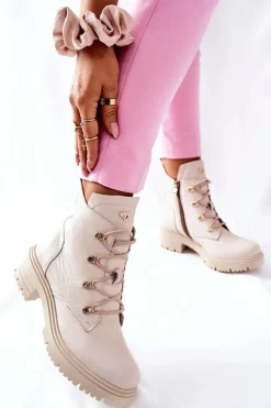 Online Boto Botki Damskie Skórzane Beżowe Nicole 2674