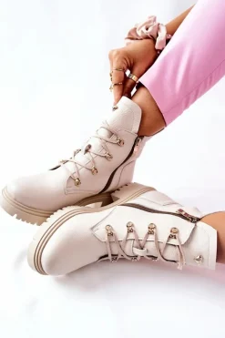 Online Boto Botki Damskie Skórzane Beżowe Nicole 2674