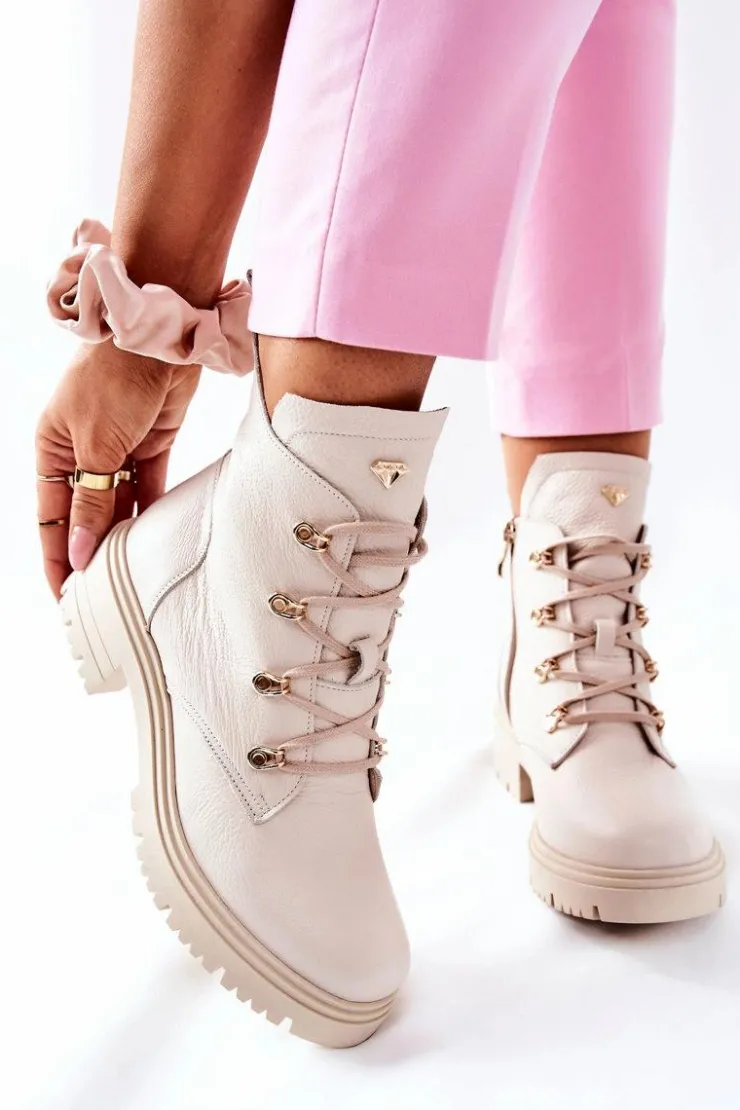 Online Boto Botki Damskie Skórzane Beżowe Nicole 2674