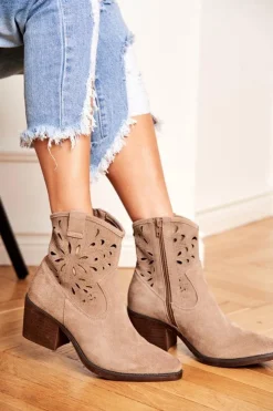 Damskie buty S.Barski Botki Damskie Skórzane Beżowe Barski 12622