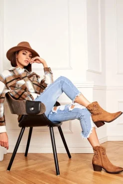 Damskie Damskie buty S.Barski Botki Damskie Skórzane Camel Barski 12622