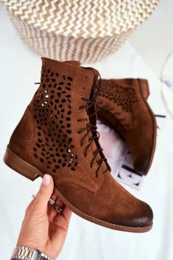 Damskie Boto Botki Damskie Skórzane Camel Meridan