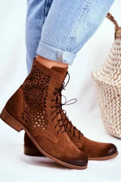 Damskie Boto Botki Damskie Skórzane Camel Meridan