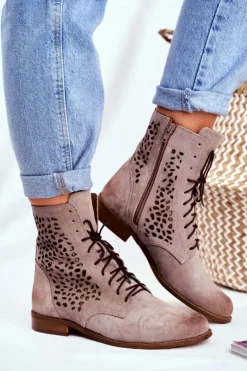 Boto Botki Wiosenne|Brązowe I Beżowe Botki*Botki Damskie Skórzane Cappucino Meridan