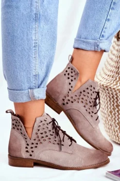 Online Boto Botki Damskie Skórzane Cappucino Low Meridan