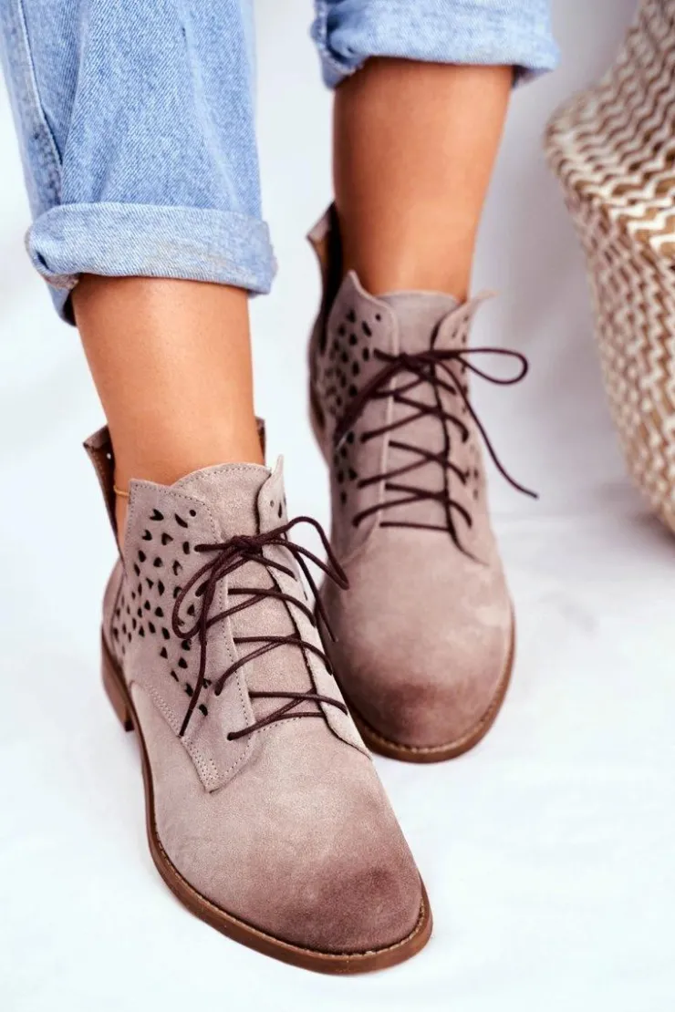 Online Boto Botki Damskie Skórzane Cappucino Low Meridan