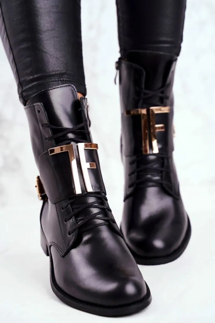 Sale Boto Botki Damskie Skórzane Czarne Nicole 2591