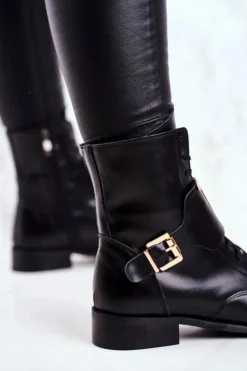 Sale Boto Botki Damskie Skórzane Czarne Nicole 2591