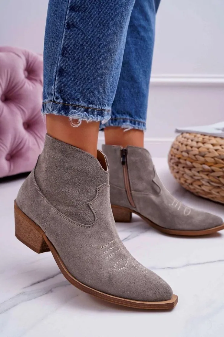 Clearance Boto Botki Damskie Skórzane Kowbojki Cappucino Batty