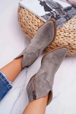 Clearance Boto Botki Damskie Skórzane Kowbojki Cappucino Batty