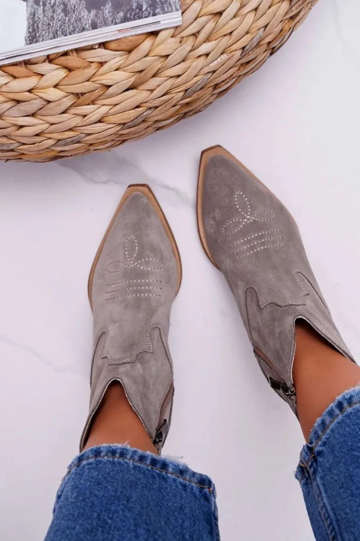 Clearance Boto Botki Damskie Skórzane Kowbojki Cappucino Batty