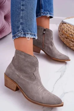 Clearance Boto Botki Damskie Skórzane Kowbojki Cappucino Batty