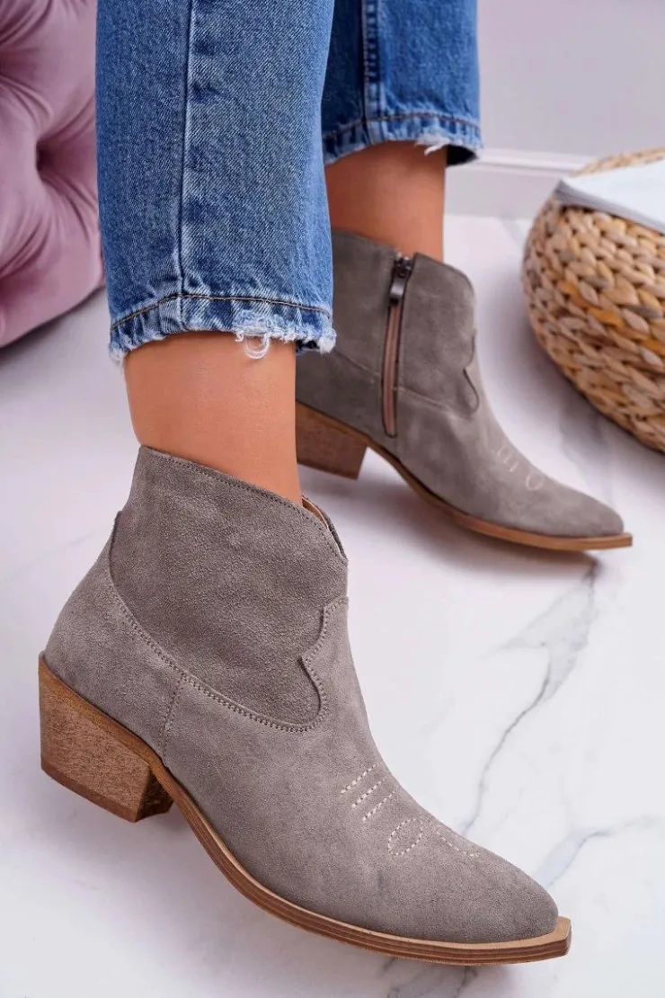 Clearance Boto Botki Damskie Skórzane Kowbojki Cappucino Batty