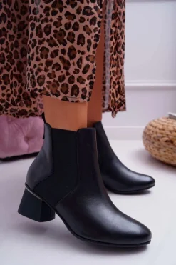 Hot Laura Messi Botki Damskie Skórzane Czarne 2034