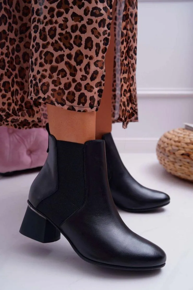 Hot Laura Messi Botki Damskie Skórzane Czarne 2034