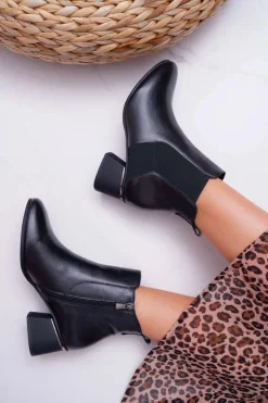 Hot Laura Messi Botki Damskie Skórzane Czarne 2034