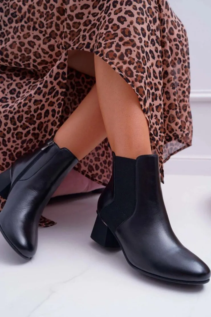 Hot Laura Messi Botki Damskie Skórzane Czarne 2034