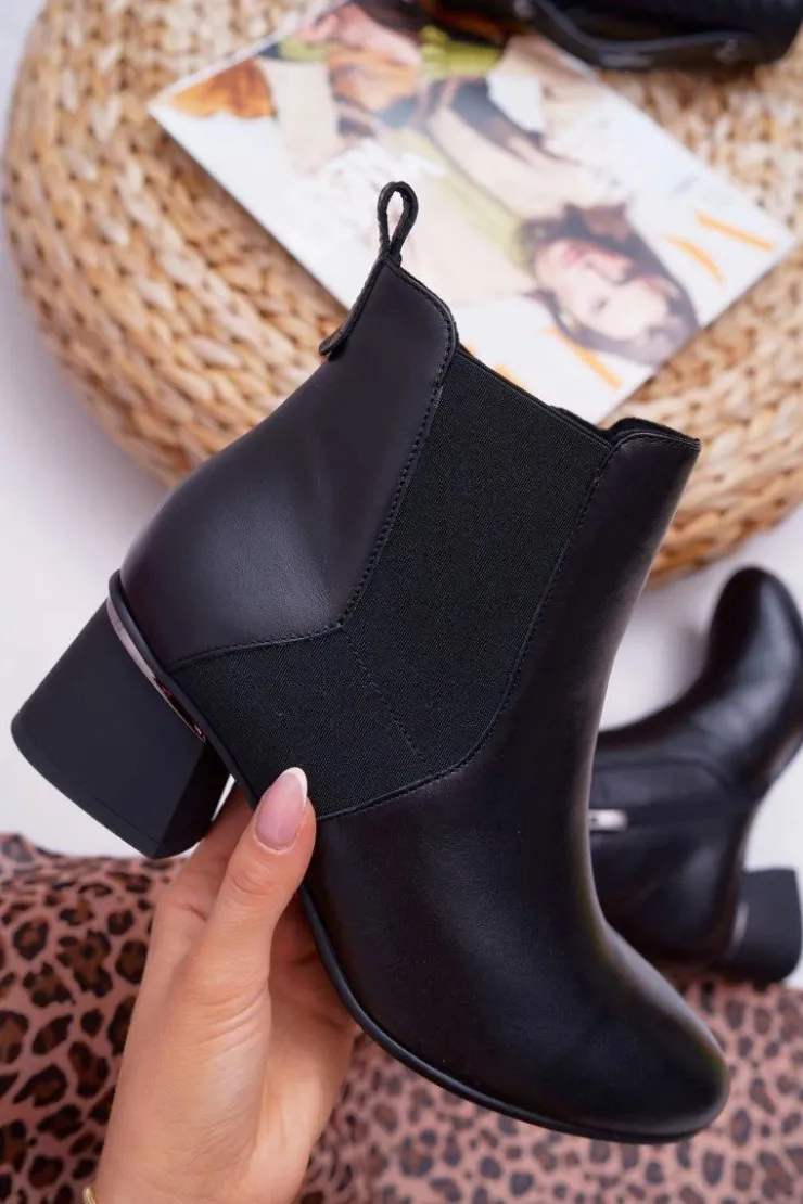 Hot Laura Messi Botki Damskie Skórzane Czarne 2034