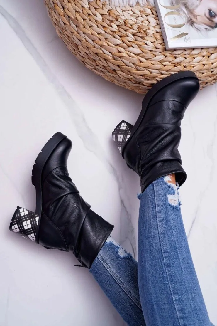 Maciejka Botki Maciejka|Botki Na Słupku*Botki Damskie Skórzane Czarne 04216-01