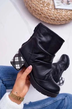 Maciejka Botki Maciejka|Botki Na Słupku*Botki Damskie Skórzane Czarne 04216-01