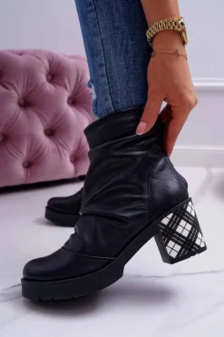 Maciejka Botki Maciejka|Botki Na Słupku*Botki Damskie Skórzane Czarne 04216-01