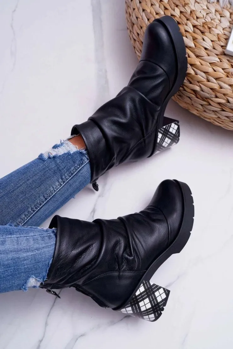 Maciejka Botki Maciejka|Botki Na Słupku*Botki Damskie Skórzane Czarne 04216-01