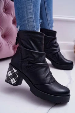 Maciejka Botki Maciejka|Botki Na Słupku*Botki Damskie Skórzane Czarne 04216-01