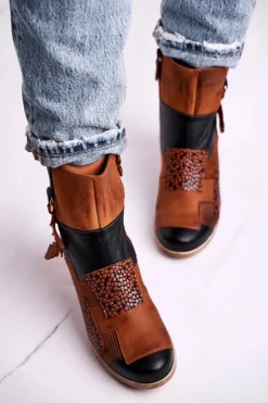 Maciejka Botki Maciejka|Botki Na Słupku*Botki Damskie Skórzane Rude 04635-29