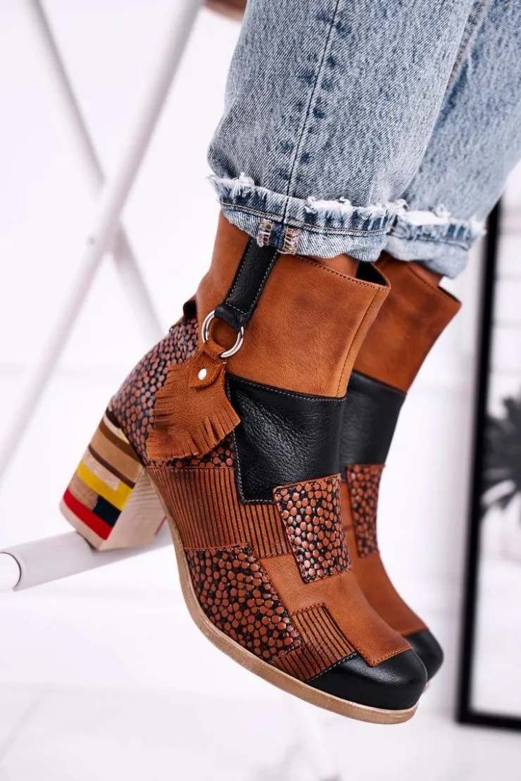 Maciejka Botki Maciejka|Botki Na Słupku*Botki Damskie Skórzane Rude 04635-29