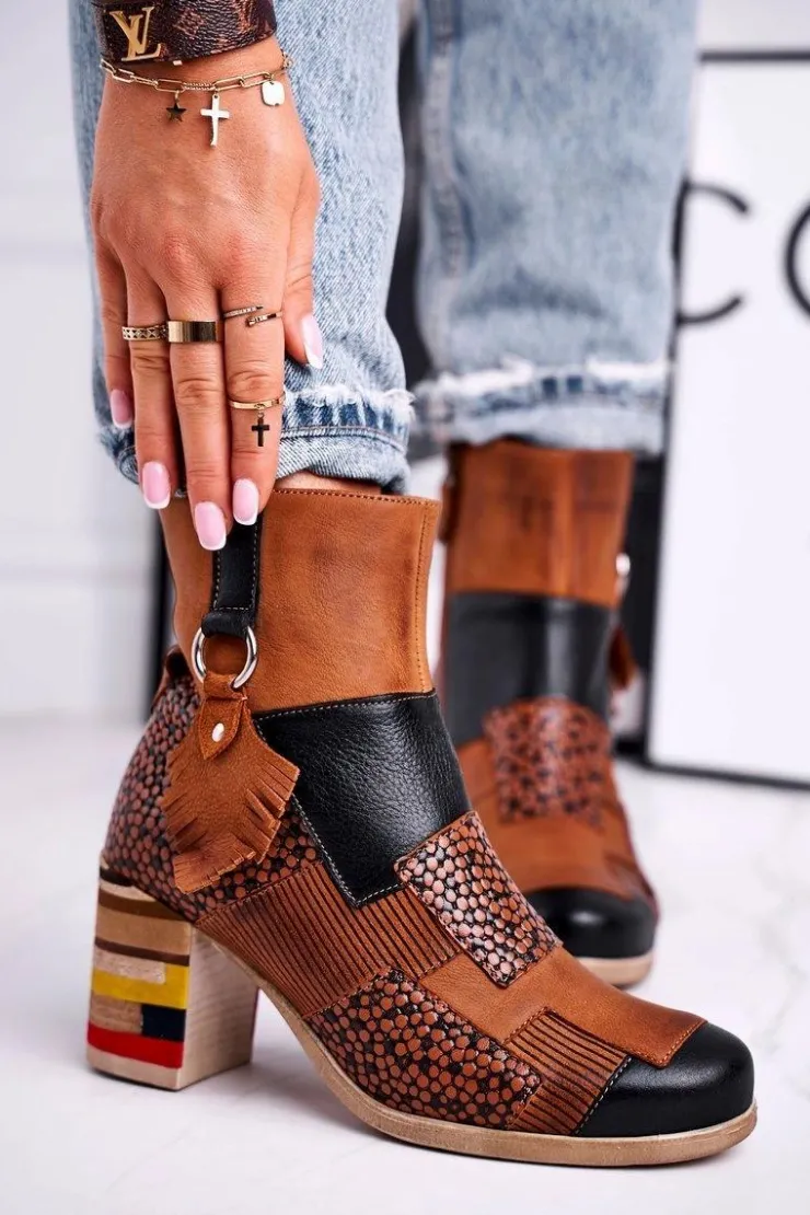 Maciejka Botki Maciejka|Botki Na Słupku*Botki Damskie Skórzane Rude 04635-29