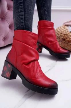 Damskie Maciejka Botki Damskie Skórzane Czerwone 04216-08/00-3