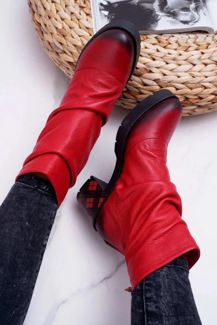 Damskie Maciejka Botki Damskie Skórzane Czerwone 04216-08/00-3