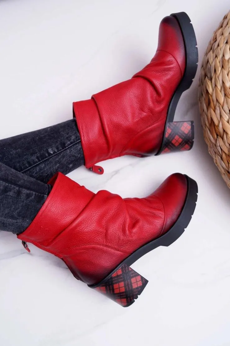 Damskie Maciejka Botki Damskie Skórzane Czerwone 04216-08/00-3