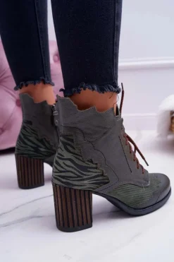 Hot Maciejka Botki Damskie Skórzane Zielone 03190-09