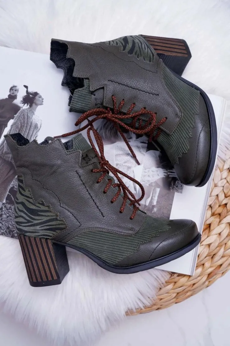 Hot Maciejka Botki Damskie Skórzane Zielone 03190-09