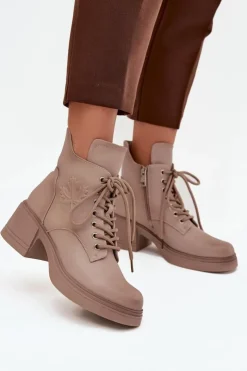 Clearance Buty damskie Vinceza Botki Damskie Skórzane Na Klocku Ocieplane Vinceza 39950 Beżowe Beżowy