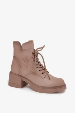 Clearance Buty damskie Vinceza Botki Damskie Skórzane Na Klocku Ocieplane Vinceza 39950 Beżowe Beżowy